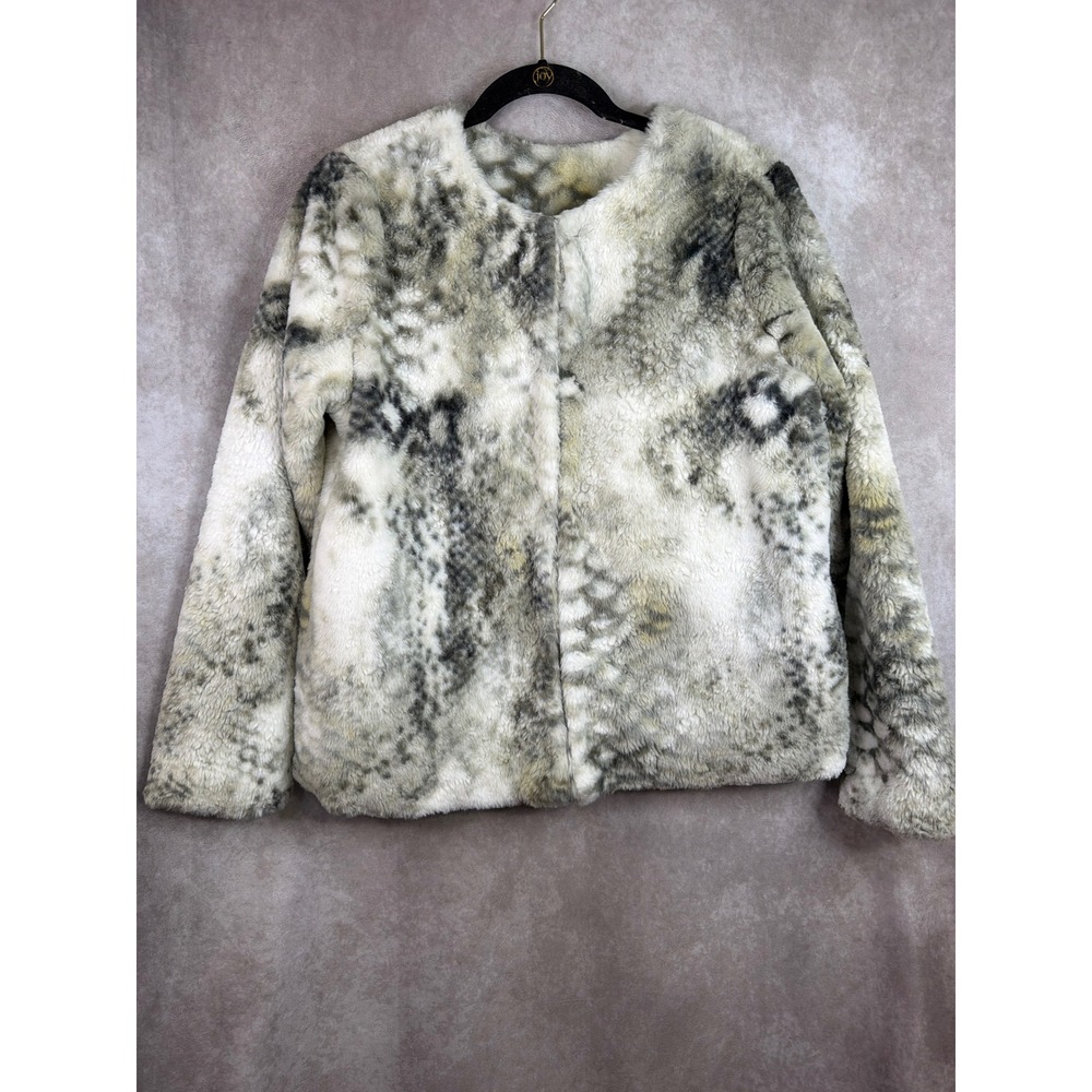New Directions Faux Fur Jacket Women Medium Gray Snake Print Lng Sleeve Mob Wife
